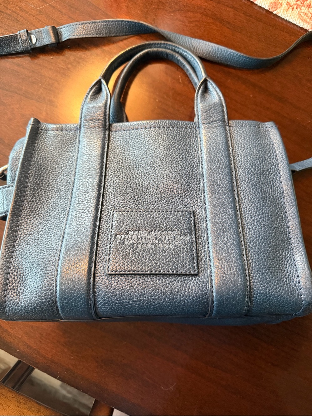 Marc Jacobs Navy Pebbled Leather Tote with Removable Strap - Picture 2 of 5